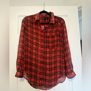 Mango MNG Collection Vibrant Red Sheer Plaid Shirt size M